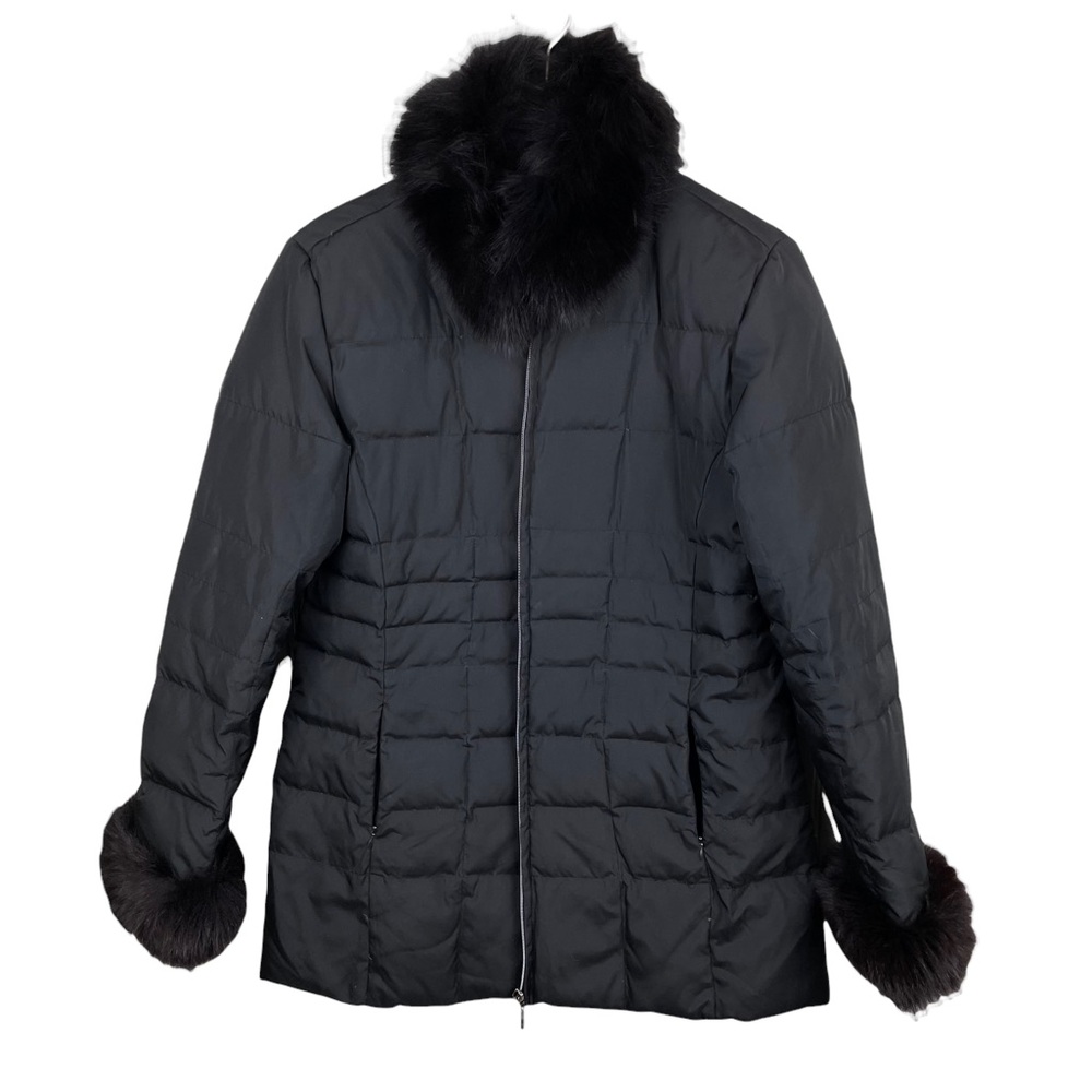 Marvin Richards Black Quilted Puffer Coat Down Feather Fox Fur Trim Size Large